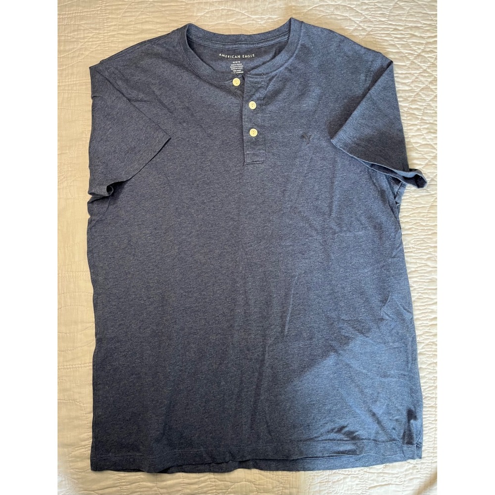 American Eagle Super Soft Standard Fit Henley Shirt Mens Medium Blue Short Slv